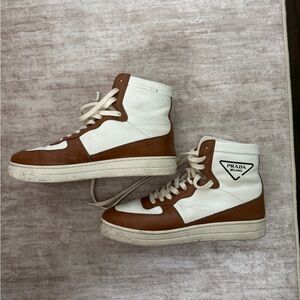 Prada Men's White and Tan High-Top Sneakers